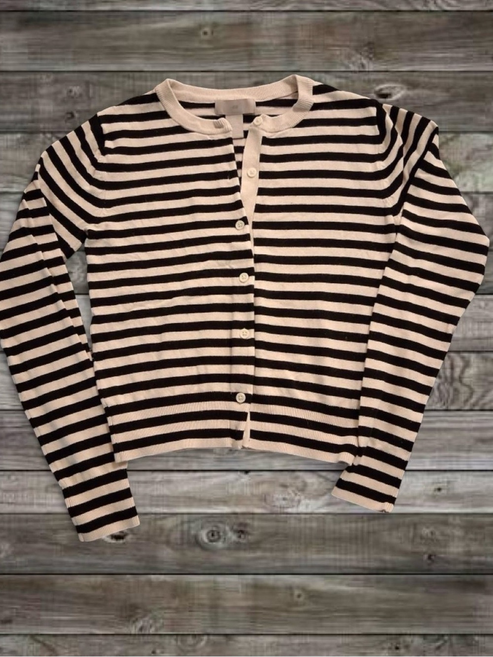 H&M Black & Cream Striped Button-Up Cardigan
